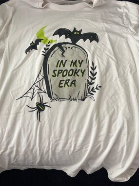 Old Navy White Graphic Tee with Neon Green & Black Halloween Design